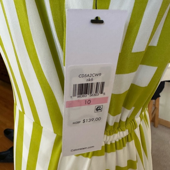 Calvin Klein Sleeveless Halter Midi Dress Sz 10 Green White Abstract Stripe NWT - Picture 6 of 14